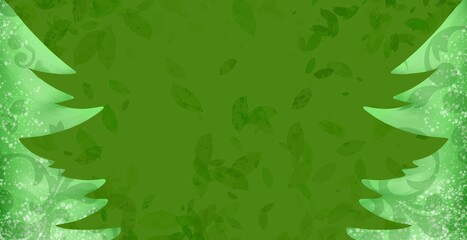 Christmas trees on green background empty for greetings © Joanna