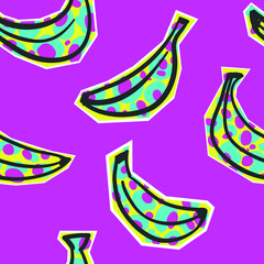 Seamless neon pattern with bananas. Background for textile, fabric, socks, stationery, wear, clothes, web and other design.