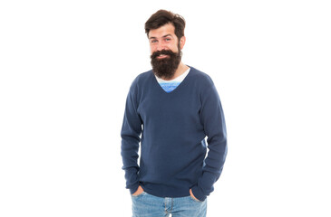 Fototapeta premium hipster isolated on white. confident and handsome guy with moustache. male fashion.