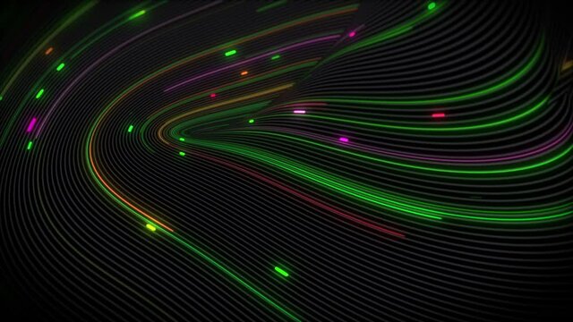 Spiral vortex streams of light on a surface with lines. Colorful and decorative backgrounds for presentations, holidays and footage. Light increasing wave movements
