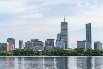 Panoramic picturesque skyline city view of Boston and Back bay area at day time, Massachusetts. An intellectual, technological and political center. Building exteriors of financial downtown.