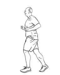 Sketch of running senior man, Hand drawn vector linear illustration