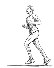 Sketch of running young woman, Hand drawn vector illustration