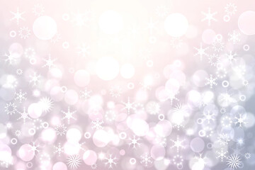 Abstract blurred festive delicate winter christmas or Happy New Year background with shiny pink and white bokeh lighted stars. Copy space. Card concept.