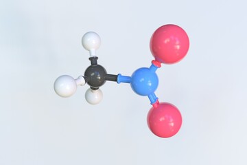 Nitromethane molecule, isolated molecular model. 3D rendering