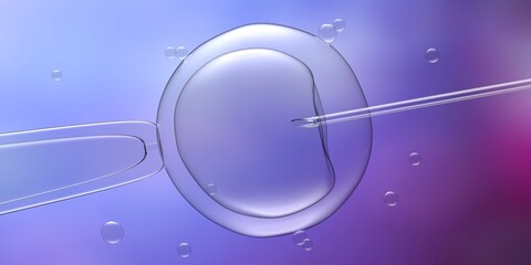Artificial insemination, IVF in vitro fertilization. Ovum and needle on blue color. 3d illustration
