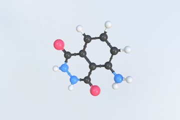 Molecule of luminol, isolated molecular model. 3D rendering