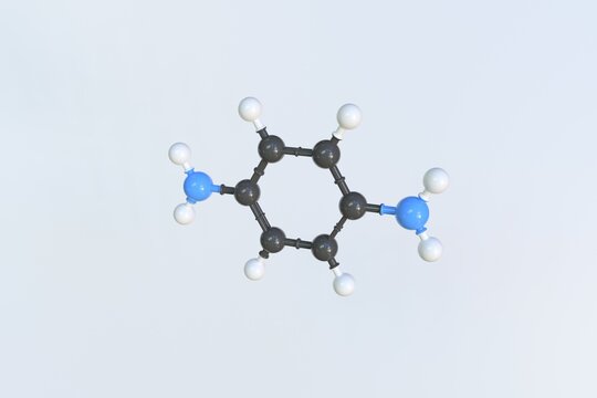P-phenylenediamine molecule made with balls, isolated molecular model. 3D rendering