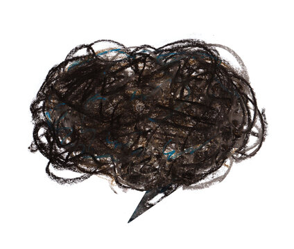 Black idea illustration discussion bubble nervousness, anger negative mood thinking concept. Chalk drawing white background text box for writing