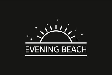 Sunset evening beach sea ocean vintage retro logo