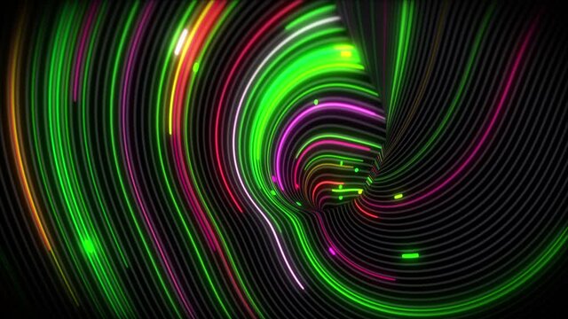 Spiral vortex streams of light on a surface with lines. Colorful and decorative backgrounds for presentations, holidays and footage. Light increasing wave movements
