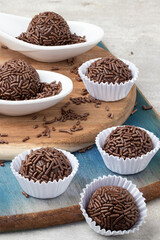 Brazilian dessert brigadier granulated with chocolate