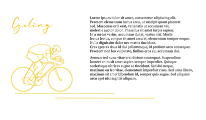 Fototapeta premium Vector sports template with a linear hand drawn athlete on a bicycle. Cycling competition, triathlon stage