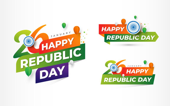 26th January Indian Happy Republic Day Greeting Sticker Collection Template Design
