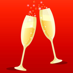 Two glasses of champagne , celebration symbol. Vector illustration
