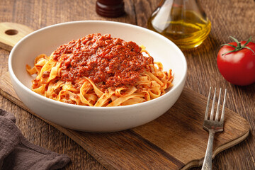 Plate of pasta tagliatelle with BOLOGNESE SAUCE