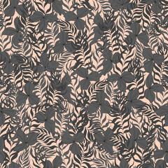 vector seamless pattern flowers with leaves. Botanical illustration for wallpaper, textile, fabric, clothing, paper, postcards
