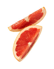 Pieces of grapefruit close-up isolated on white background.