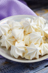 Homemade meringue cookies. Sweet food. French dessert.
