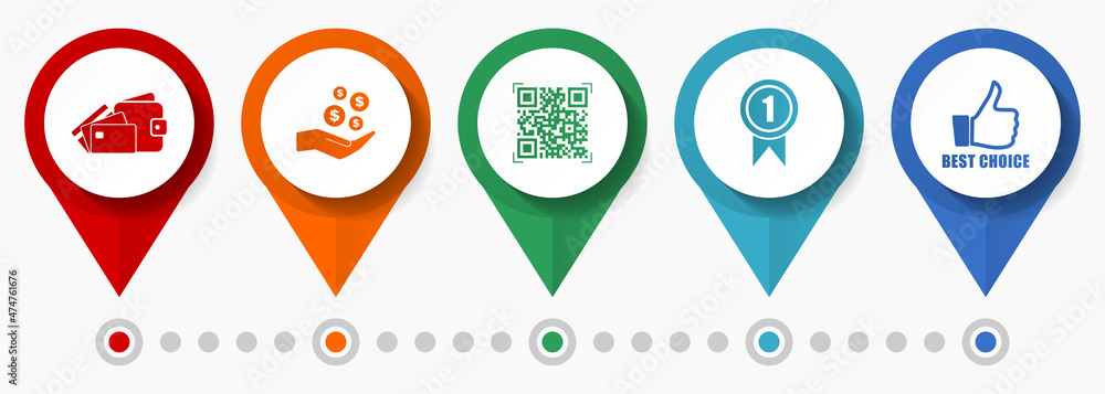 Aufkleber trade and shopping concept vector icon set. flat design pointers. business infographic template