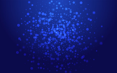 White Dots Vector Blue Background. Silver Falling