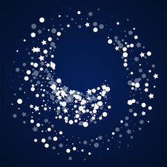 Silver Flake Vector Blue Background. Glow Falling