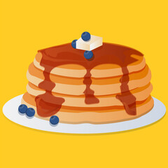Delicious pancakes with syrup and blueberries