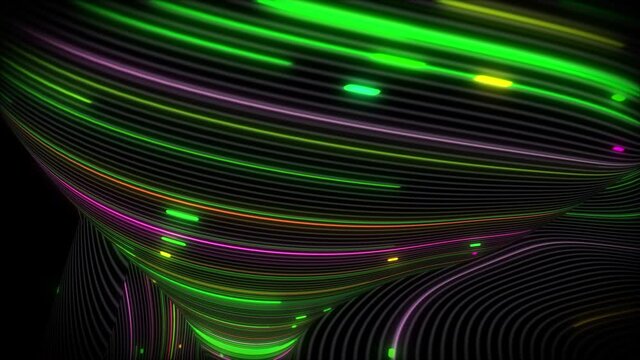 Spiral vortex streams of light on a surface with lines. Colorful and decorative backgrounds for presentations, holidays and footage. Light increasing wave movements
