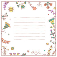 Greeting card page template. Greeting card with flowers. Happy birthday invitation card.