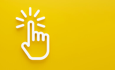 hand cursor click minimal icon Symbol in 3D rendering isolated on yellow background