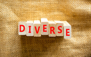 Diverse and diversity symbol. The concept word Diverse on wooden blocks. Beautiful canvas background, copy space. Business diversity and diverse concept.