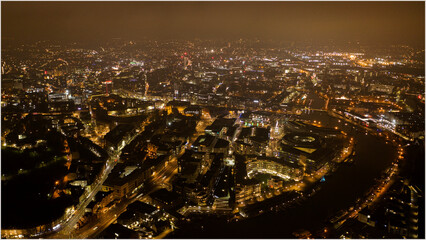 Bristol city Centre at night, lights and strets can be seen in this night photo of Bristol, UK