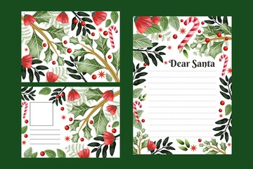 watercolor christmas stationery template vector design illustration