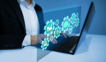 Concept of Reduce CO2 emission.Renewable energy-based green businesses can limit climate change and global warming.Development green business based on renewable energy. 