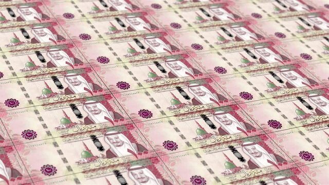 One Hundred Saudi Arabian Riyals. It's Moving to the Right. Looped Animation.