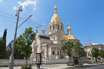 Fototapeta na wymiar Church of the Intercession of the Blessed Virgin Mary on Bolshaya Morskaya street in the city of Sevastopol, Crimea