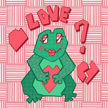 a frog in love with the heart, question mark and broken heart