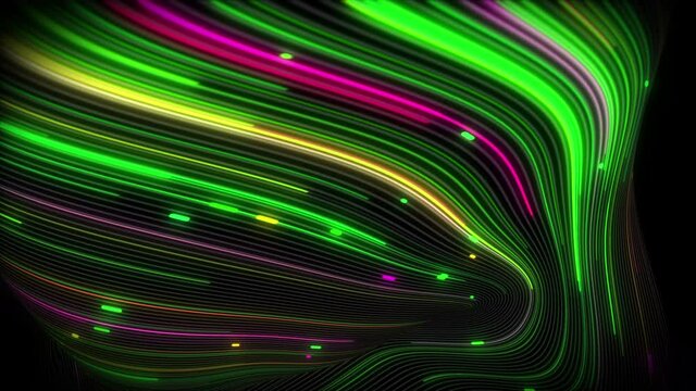 Spiral vortex streams of light on a surface with lines. Colorful and decorative backgrounds for presentations, holidays and footage. Light increasing wave movements
