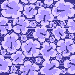 Cute vector seamless pattern with hibiscus flowers. Repeating background for boys and girls. Blank for printing on fabrics and paper in a tropical style