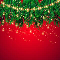 Christmas lights isolated on transparent background. Christmas glowing garlands on a green tree ..