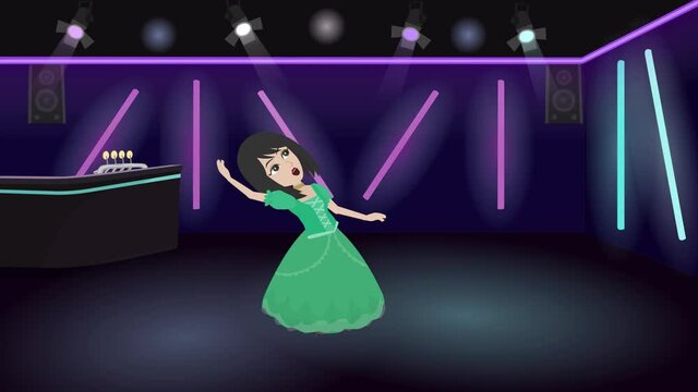 Cartoonic girl is dancing in the club