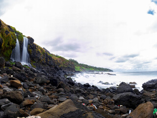 Fototapeta na wymiar Long exposure view of Senneville waterfall hidden on the south coast of Mauritius island