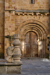 Fototapeta na wymiar Close-up of a door of the Parish of St. Peter the Apostle (Iglesia de San Pedro Apóstol) in Avila, Spain.