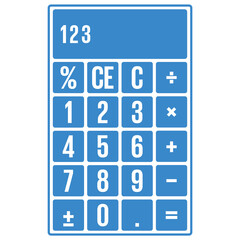 Blue calculator with large buttons and white numbers