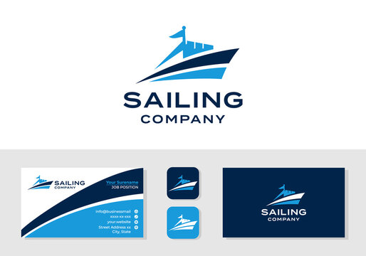 Marine cruise, shipping, sailing yacht logo and business card design template