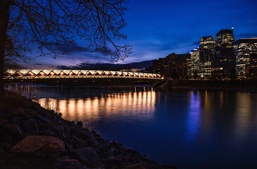 Peace Bridge And City Illuminated At Night