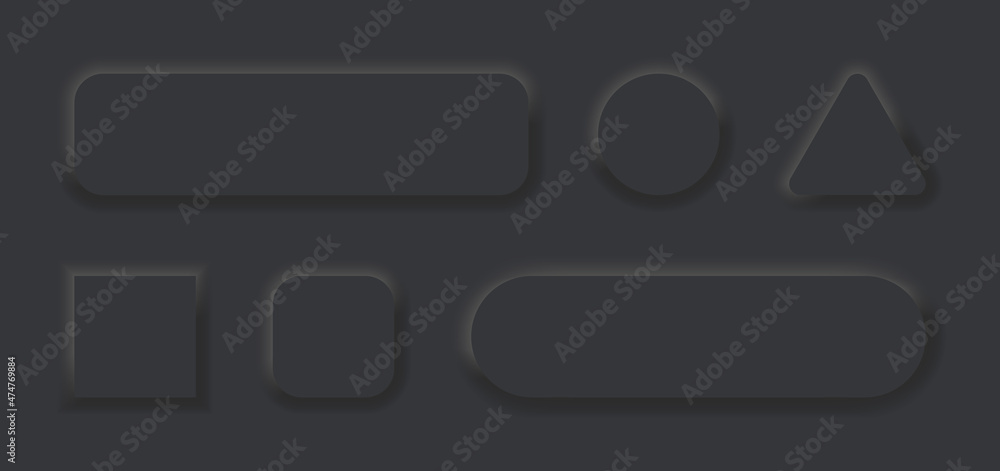 Poster neumorph 3d button. circle, square, triangle neumorph button with light shadow. badge for ui isolate