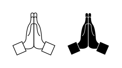 Pray icon. Hand with of namaste. Emoji for hope, sorry, please. Hand of prayer. Emoticon of thank in pray. Folded together hands for faith, church, honest. Emotion of begging. Cartoon symbol. Vector