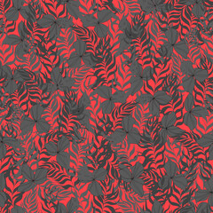 vector seamless pattern flowers with leaves. Botanical illustration for wallpaper, textile, fabric, clothing, paper, postcards