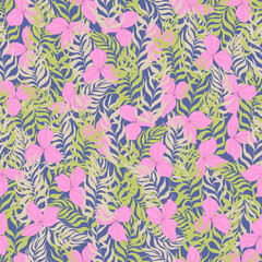 vector seamless pattern flowers with leaves. Botanical illustration for wallpaper, textile, fabric, clothing, paper, postcards
